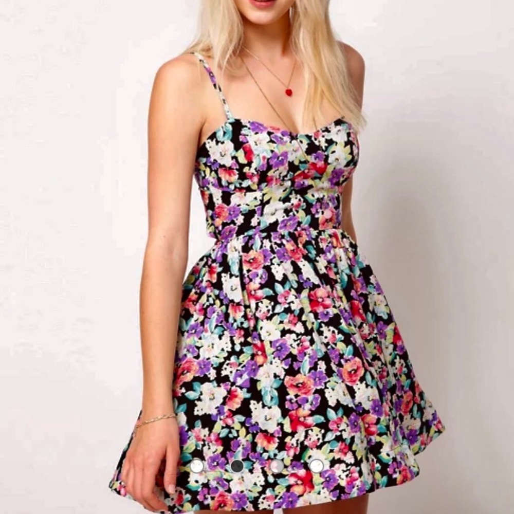 MINKPINK Black Lollie Floral Tie Back V-neck Mini - Picture 12 of 12